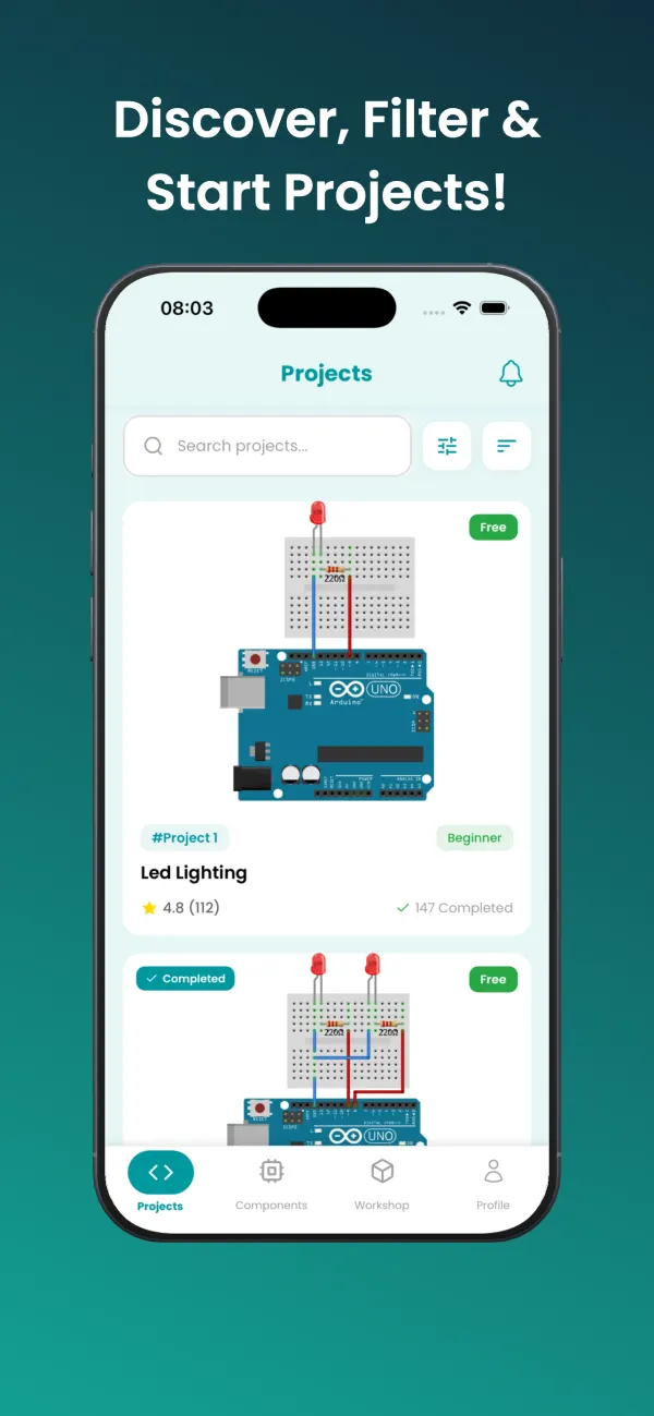 Project list: discover, filter and start projects