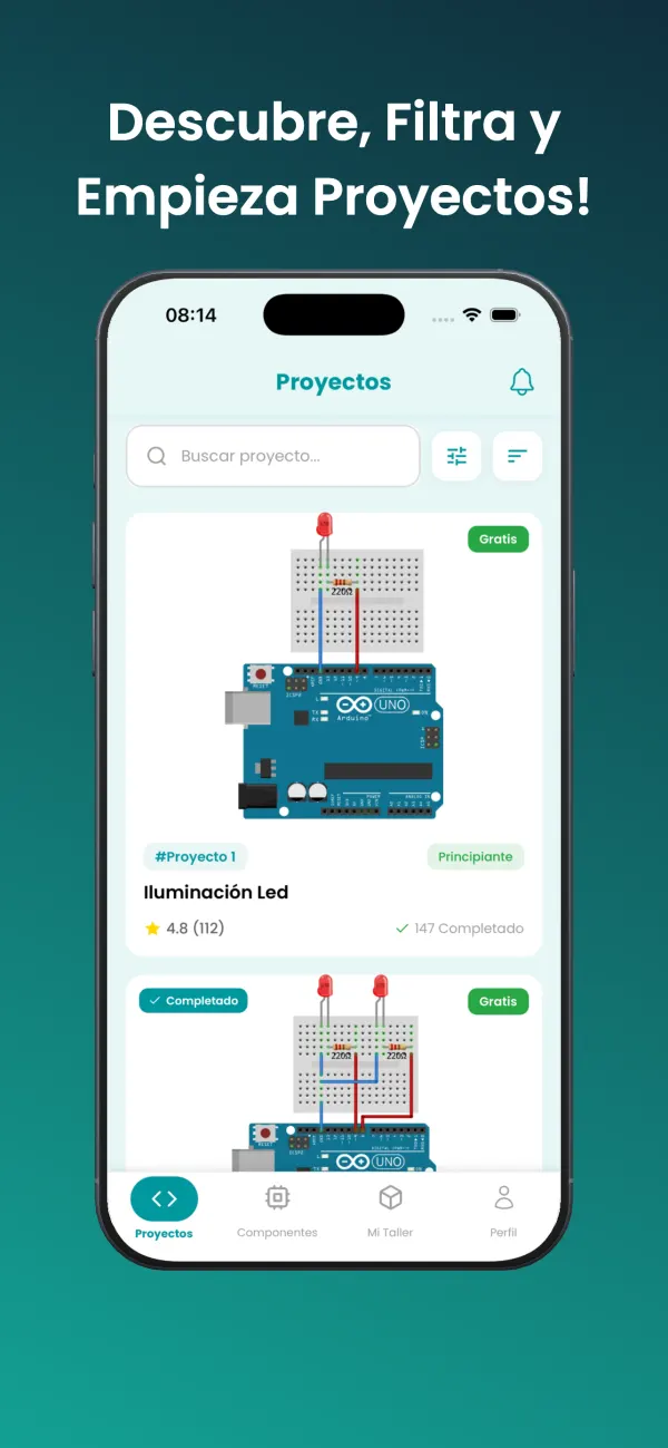 Lista de proyectos: descubre, filtra y empieza