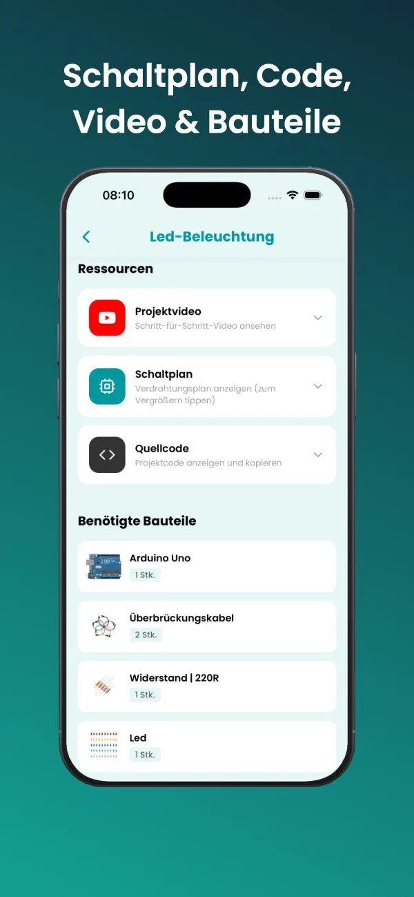 Projektseite: Schaltplan, Code, Video und Bauteile