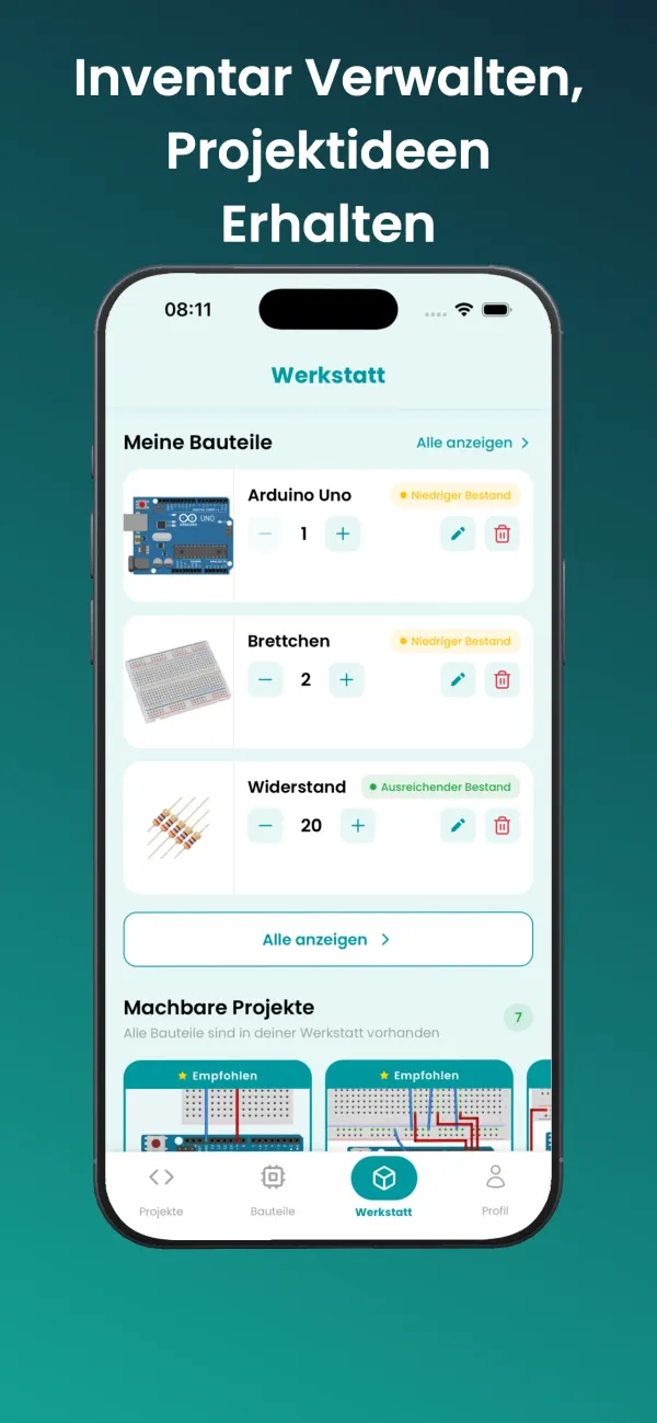 Werkstatt: Inventar verwalten und Projektideen erhalten