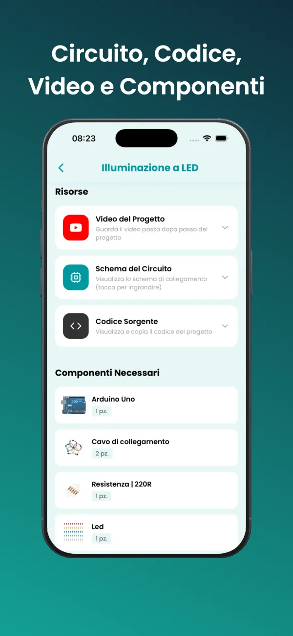 Pagina progetto: schema, codice, video e componenti