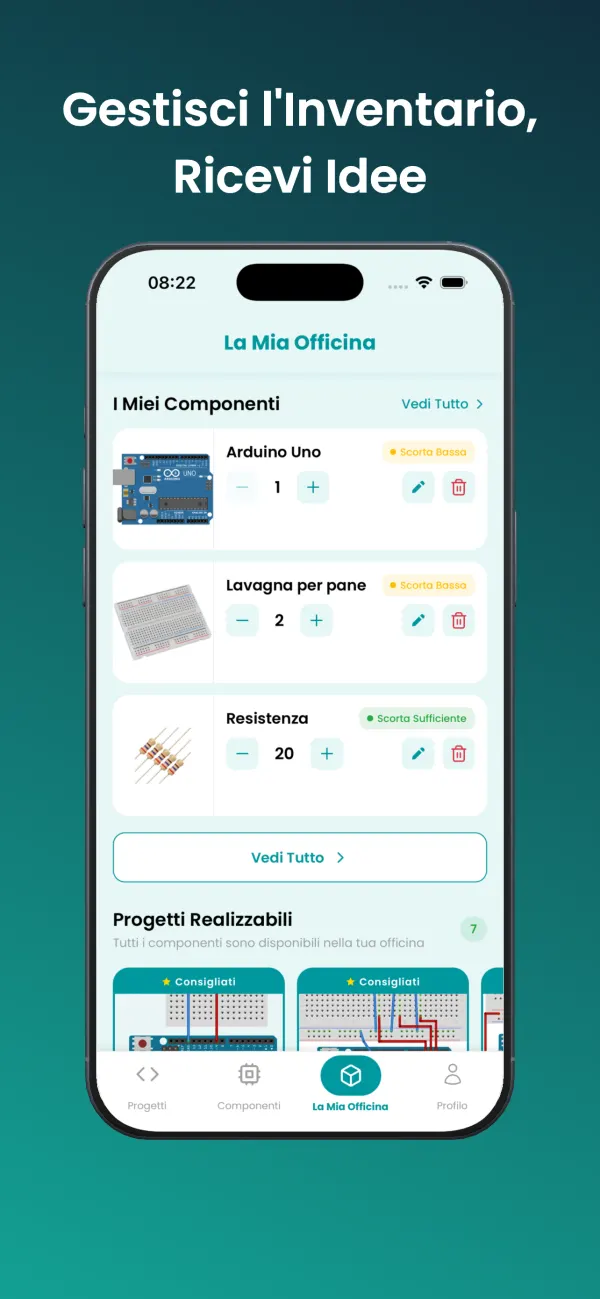 Officina: gestisci l'inventario e ricevi idee per progetti
