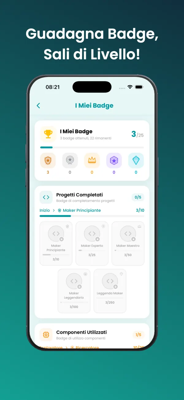 Badge: sali di livello completando i progetti