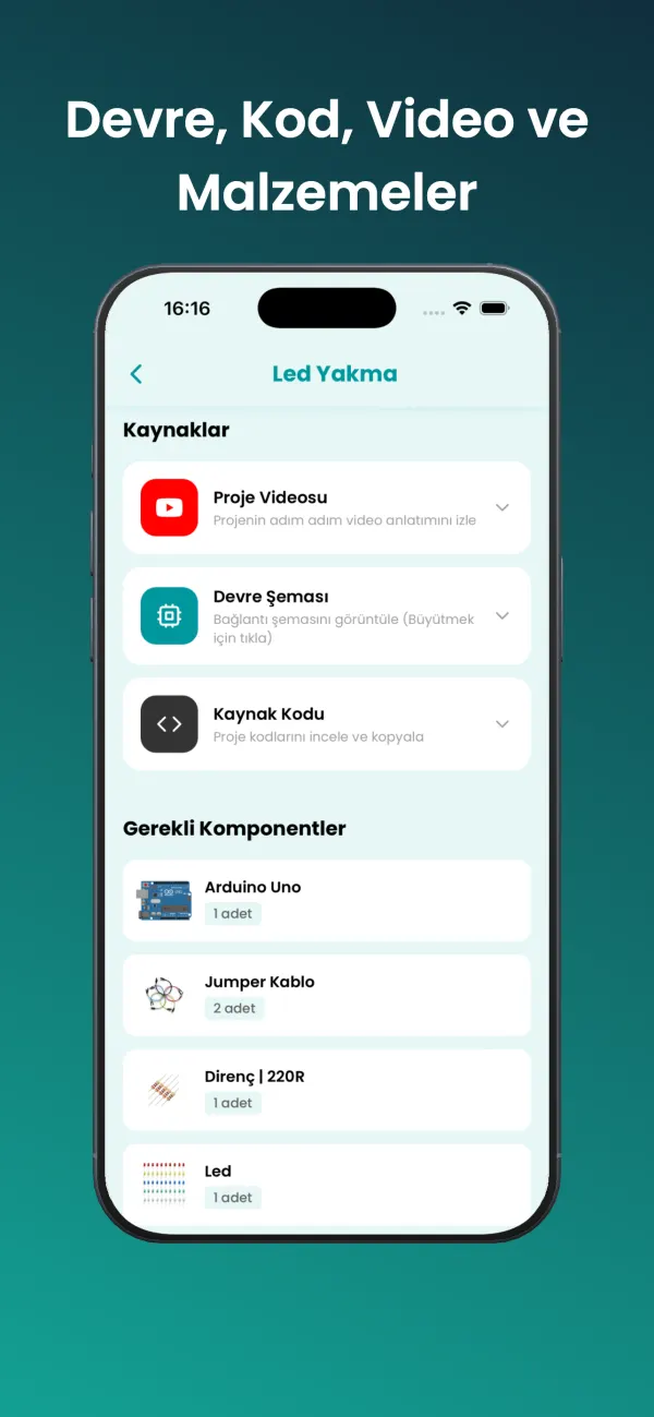 Proje sayfası: devre şeması, kod, video ve komponentler
